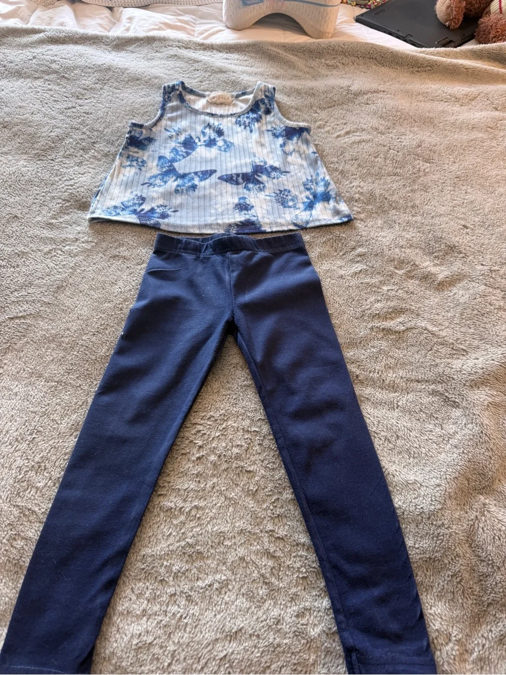 btween Blue and White Butterfly Tank with Navy Leggings Set 4T - Picture 6 of 8